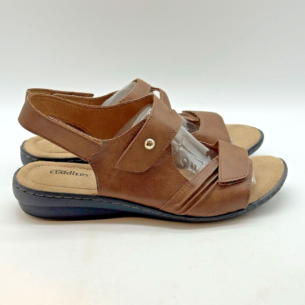 Cobbie Cuddlers Marlowe Comfort Sandals Women's 8W Brown Hook & Loop Slingback